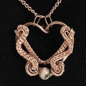 Woven Copper Heart & Semi-precious Jasper Pendant